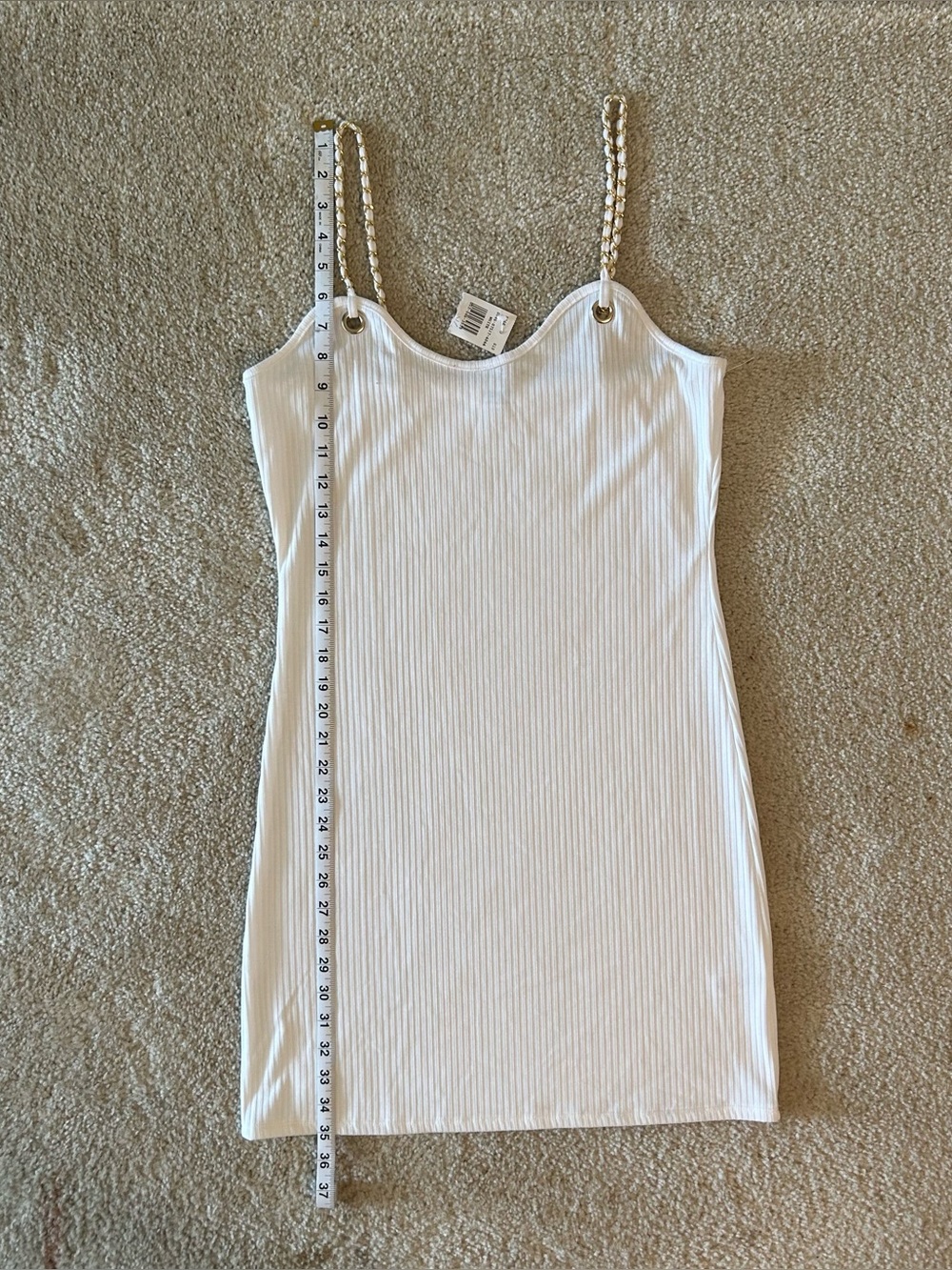 White Ribbed Chain-Strap Camisole Dress - Picture 5 of 7